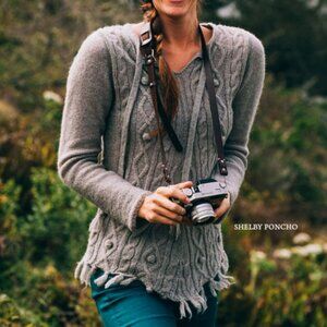 PrANa Sweater Women's Fog Shelby Poncho with Fringe, Small
